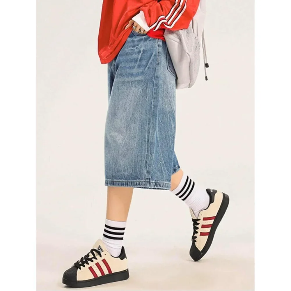 Women Jean Shorts Baggy Loose Fit Denim Summer Trend Y2K Wide Leg